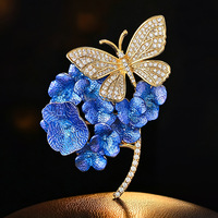 Broche florale XILIANGFEIZI en émail bleu dégradé, design vintage, hortensia, cuivre, zircon, papillon, fleur, accessoires pour femmes
