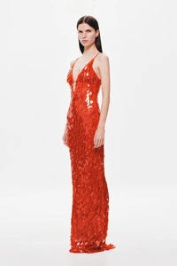 A11577 <strong>Red</strong> Women's Dress V-Neck Spaghetti Strap Modern Straight Elegant Summer Floor-Length Sheath <strong>Sequins</strong> for Daily Wear - Product Image 2