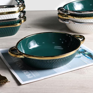 Dark Green Nordic Household Tableware Lasagna Baking Dishes Custom <strong>Ceramic</strong> Baking Dish <strong>Tray</strong> - Product Image 3