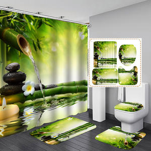 ชุดม่านอาบน้ำแบบเซนพร้อมพรมลายหินไม้ไผ่สำหรับการนั่งสมาธิผ่อนคลายทำจากจิตวิญญาณ4ชิ้น - Product Image 3