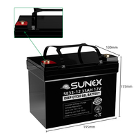 Batterie solaire SUNEX 12V 33AH VRLA, batterie au plomb régulée par valve, batterie gel scellée pour systèmes de stockage d'énergie domestique