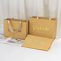 Sac fourre-tout personnalisé avec logo pour le shopping, ruban, emballage cadeau pour mariage, bijoux, boucles d'oreilles, huiles, pochette à poignée pour boutique