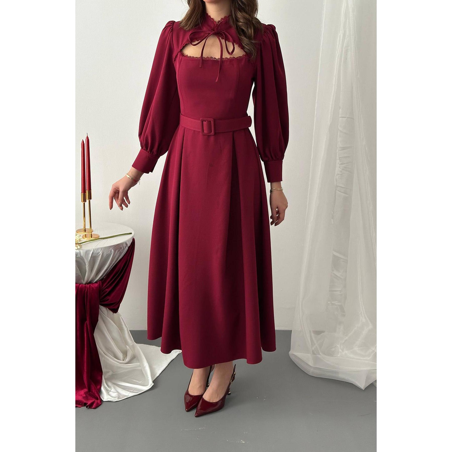 Wholesale Burgundy Lace-Up Floor-Length Evening Dress Formal A-Line Ball  Gown with Scoop Collar for Parties Formal Occasions| Alibaba.com