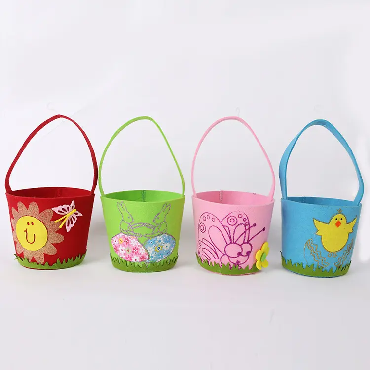 Seaux de Pâques lapin personnalisés pour enfants Mini sac à bonbons de Pâques Panier de Pâques en feutre avec poignée.
