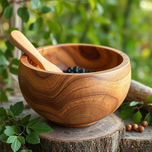 Bols de service en bois élégants et légers Finition durable et lisse pour les collations de riz à soupe de salade - Product Image 2