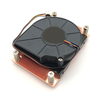 Dissipateur thermique actif 1U en cuivre à ailettes rainurées 95W LGA2011 pour processeur de serveur étroit avec ventilateur, dissipateur thermique usiné CNC
