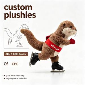 Peluche Otter Personnalisée en Gros pour Patinage sur Glace, Mascotte Animale Sportive d'Hiver OEM, Écharpe Rouge, Tenue de Patinage, CE EN71, Logo Personnalisé - Product Image 1