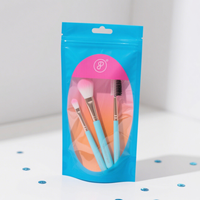 Sachets personnalisés imprimés pour pinceaux de maquillage, avec face transparente brillante, refermables à fermeture éclair, en plastique, avec trou Euro
