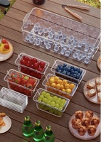 Support de rangement en plastique PET transparent avec bac à glaçons, 5 compartiments amovibles, forme rectangulaire pour aliments réfrigérés