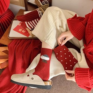 Chaussettes mi-hautes rouges en flocage pour <span class=keywords><strong>chiot</strong></span>, motif rétro, douces et confortables, pour l'hiver, usage quotidien, nouvelle année - Product Image 4