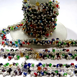 Cadena Angoori Colgante Hecha a Mano de Alta Calidad, Cuarzo Multicolor Facetado de 2mm, Material de Piedra Envuelto en Alambre de Latón, 1 Pie de Longitud - Product Image 2