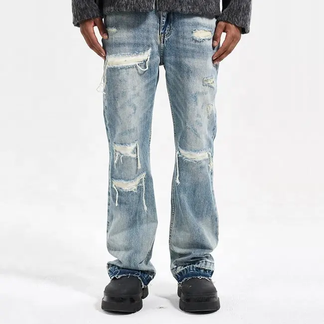 Jean en denim de haute qualité pour hommes stock de jeans déchirés au look élégant pour hommes livraison directe