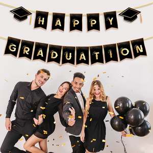 راية تخرج من الورق باللون الأسود الذهبي للتهنئة, راية ورقية للتعليق في الحفلات من لوازم الديكور - Product Image 6