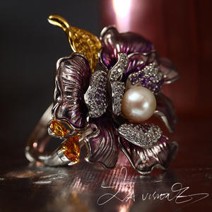 แหวนพลอยคิวบิกเซอร์โคเนียประดับมุกเงิน 925 สำหรับผู้หญิงรุ่นวินเทจจากซีรีส์อื่นๆ - Product Image 3