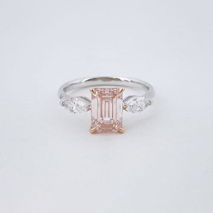 Emerald Marquise Straight Shank 4 Prong 3 Stone 18K Rose White Gold Lab <strong>Pink</strong> Diamond Engagement <strong>Rings</strong> Women Lab Diamond <strong>Ring</strong> - Product Image 1