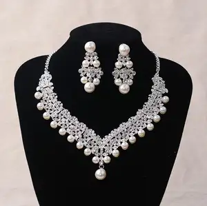 婚礼水钻和珍珠项链耳环2套设计新娘珠宝套装女装时尚珠宝N0006