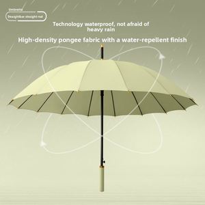 Parapluie droit semi-automatique 16 baleines grande taille, design luxe léger, avec longue poignée, idéal pour cadeaux d'affaires, protection contre la pluie et le soleil - Product Image 2