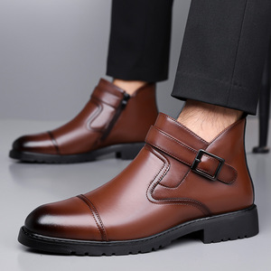 Botas Chelsea para Hombre, Punta Puntiaguda, Tacón Plano, Cuero Genuino, Suela de Goma, Hebilla, Antideslizantes, Formales de Negocios, Otoño Invierno - Product Image 2