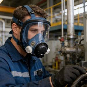 Máscara de Gas de Seguridad Química Azul CGLX Personalizada con Certificación CE EN, Respirador de Silicona Antipolvo de Cara Completa, Máscara de Gas de Cabeza Completa para Humos Químicos - Product Image 4