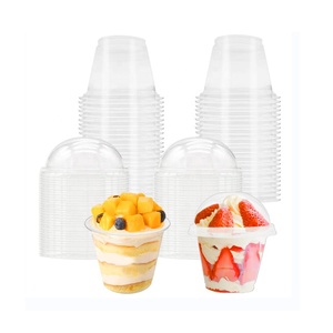 ย่อยสลายได้ถ้วยพลาสติกใสโปร่งใส Parfait ถ้วยขนมหวาน 6 ออนซ์ถ้วยฝาโดมสําหรับผลไม้ไอศกรีมคัพเค้กเครื่องดื่มถั่ว - Product Image 1