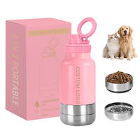 Bouteille d'eau pour chien OEM 32oz 3 en 1 en acier inoxydable isolée avec deux bols amovibles et couvercle double usage, distributeur portable de voyage