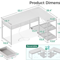 Bureau d'ordinateur blanc moderne avec tiroirs en tissu et étagères de rangement Table d'ordinateur de bureau en forme de L avec support CPU