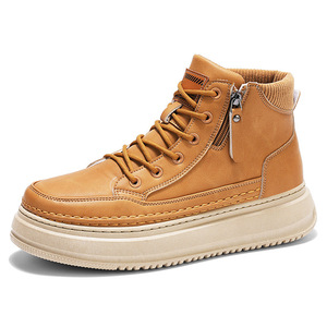 Leather Western Waterproof Lace-Up Men's Work <b>Boots</b> High-quality Denim Cowhide Rubber Outsole Fashionable New Short - Product Image 5