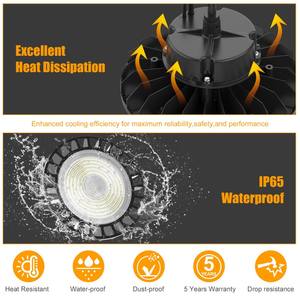 Lámpara Industrial LED UFO High Bay de 90W-500W, Cable de 5', IP65, para Garaje, Almacén, Construcción de Aluminio - Product Image 6