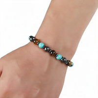 Bracelet unisexe en hématite avec perles de pierre de 6 mm, style géométrique vintage, nouveau design, pour la guérison Reiki, le yoga et la méditation, bijou élastique tendance