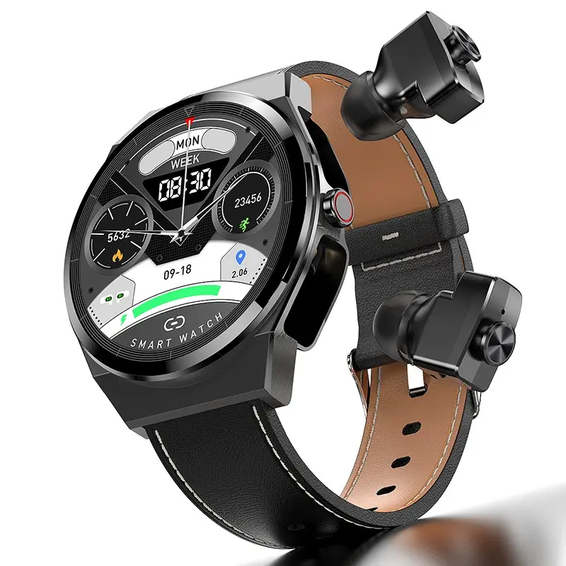 Smartwatch tws standby 2 em 1, relógio inteligente redondo, monitoramento de atividades físicas, com tela full touch hd, para iphone, samsung e android