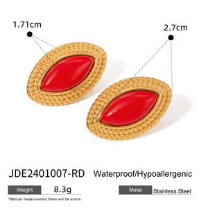 <b>Stud</b> <b>Earrings</b> Marquise Shape Agate Inlay Stainless Steel For Women Fashion Jewelry Multiple Colors Available - Product Image 3