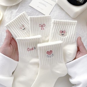 <b>Cute</b> Korean Style Women's Cotton Breathable Mid-Calf <b>Socks</b> With Cartoon Embroidery For Spring Summer - Product Image 2