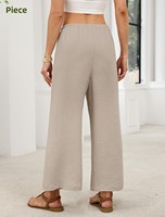 Pantalon Palazzo Ample Femme Coupe Large Décontracté avec Cordon de Serrage Taille Élastique Poches Respirant Vêtements d'Été Plage Vacances 100% Coton