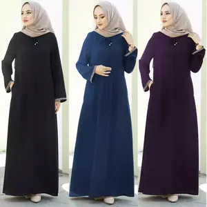 DEMU gamis wanita, rok panjang warna solid Malaysia Dubai, jubah kardigan ritsleting untuk pabrik Muslim penjualan langsung