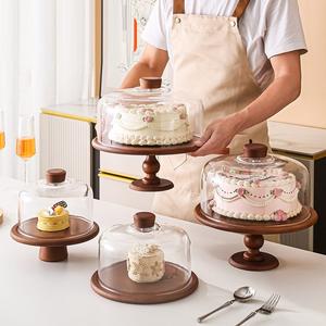 Base de Cristal Transparente para Pastel con Tapa, Base de Madera para Pastel con Cúpula - Product Image 1