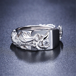 Retro S925 plateado dragón anillo Feng Shui valientes tropas riqueza suerte tallado abierto Ajustable anillos joyería para Mujeres Hombres - Product Image 4