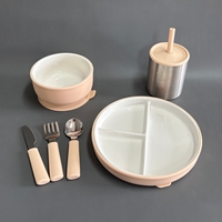 Assiette Moderne en Porcelaine pour Enfants, Écologique, Non Toxique, Base en Silicone à Ventouse, Réutilisable et Lavable au Lave-Vaisselle, Design Portable à Motifs de Dessins Animés