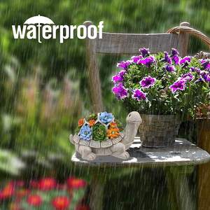 Oniya Solar Tuin Standbeeld Schildpad Beeldje Met Sappige En 7 Led Verlichting Voor Terras, Balkon, Tuin, gazon Ornament - Product Image 2