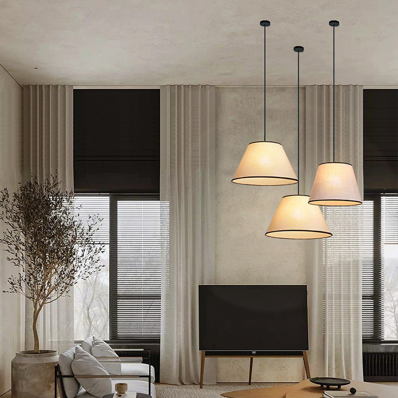 Brushed Nickel Color and Iron Fabric Material Hanging Lamp Modern Kitchen Coffee Room Lighting Fancy Pendant Light