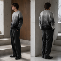 Pull en maille épaisse dégradé 7GG en mélange de cachemire et de laine pour homme, col rond brossé, effet ombré