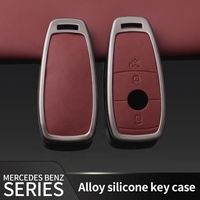 Coque de clé de voiture en alliage gris style tendance avec double cuir rouge et métal pour clés de voiture – Fabrication usine