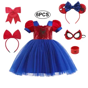 Yeni varış kız prenses doğum günü partisi çocuklar cadılar bayramı kostüm karnaval Cosplay çocuk örümcek adam performans elbise şapkalar