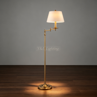Lampe sur pied en laiton avec abat-jour en tissu noir, bras articulé réglable, lampe de lecture pour bureau, salon, villa, hôtel, décoration