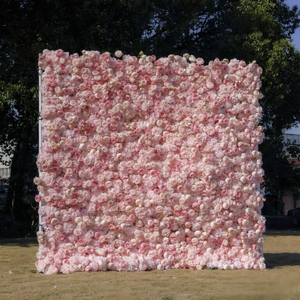 Panneau de fond mural 3D enroulable de 2,4 m x 2,4 m avec grandes roses roses artificielles en soie pour la décoration d'événements et de mariages - Product Image 2