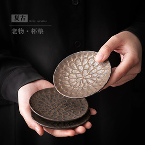 Sous-verres en céramique rétro avec motif floral, isolation thermique pour tasses à thé, fabriqués à Dehua - Product Image 2