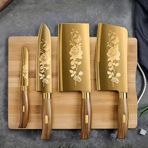 Juego de Cuchillos de Cocina de <span class=keywords><strong>Acero</strong></span> <span class=keywords><strong>Inoxidable</strong></span> Dorado, <span class=keywords><strong>Cuchillo</strong></span> de Chef para Cortar y Rebanar Huesos, Utensilios de Cocina - Product Image 4