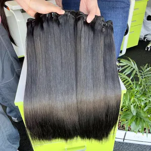 Bundel rambut manusia bergelombang lurus alami vendor rambut Virgin kutikula mentah tidak diproses konstruksi diperkuat kain ganda