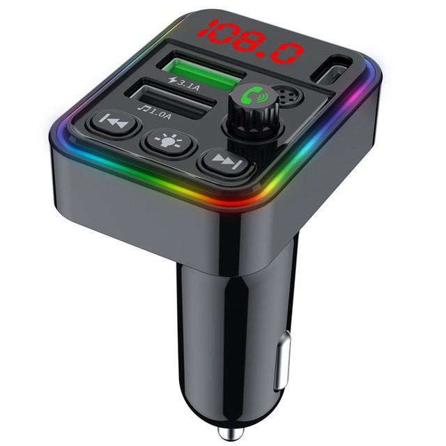 Wholesale Car BT FM Transmitter BT5.0 3 Port 3.1A Fast Charging MP3 Player Handsfree Call RGB Light Type C for iPhone Samsung
