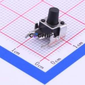 TSA067G80-250 Tactile Switch Bent Lead Through Hole-4P,6x6mm Switch Single Pole Single Throw Round Button 2.5N Right Angle - Product Image 1