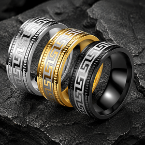 Anillos de Acero de Titanio con Patrón <span class=keywords><strong>Griego</strong></span> en Relieve, Personalizados al por Mayor por JLM, para Hombre, Anillos de Boda, Promesa, Estilo Vintage, Geométricos - Product Image 6